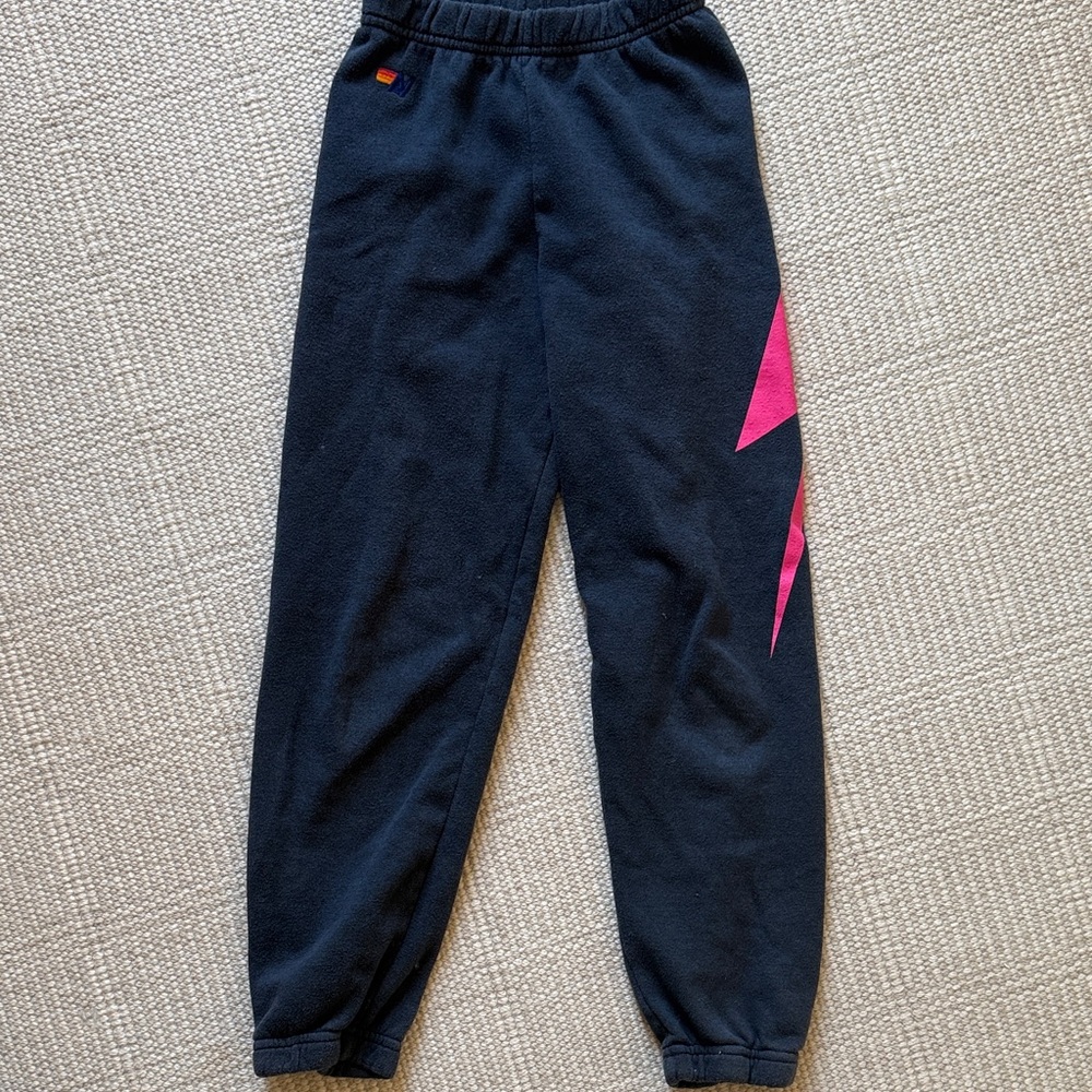 Aviator Nation Kids Black Joggers with Pink Lightning Bolt